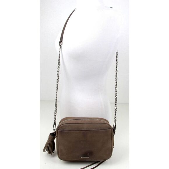 REBECCA MINKOFF TAUPE BROWN GENUINE LEATHER CHAIN CROSSBODY SHOULDER BAG PURSE - Picture 5 of 16